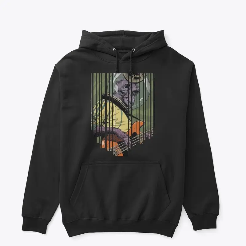 Monkey Bassist on a Hoodie